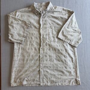 Columbia Men's Short Sleeve Button Up Shirt Size XL Sage Green/Gray Fish Print